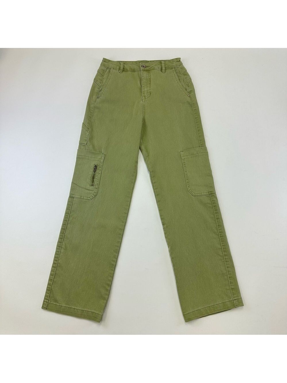 Cream green cargo high waisted straight leg soft denim womens jeans 28